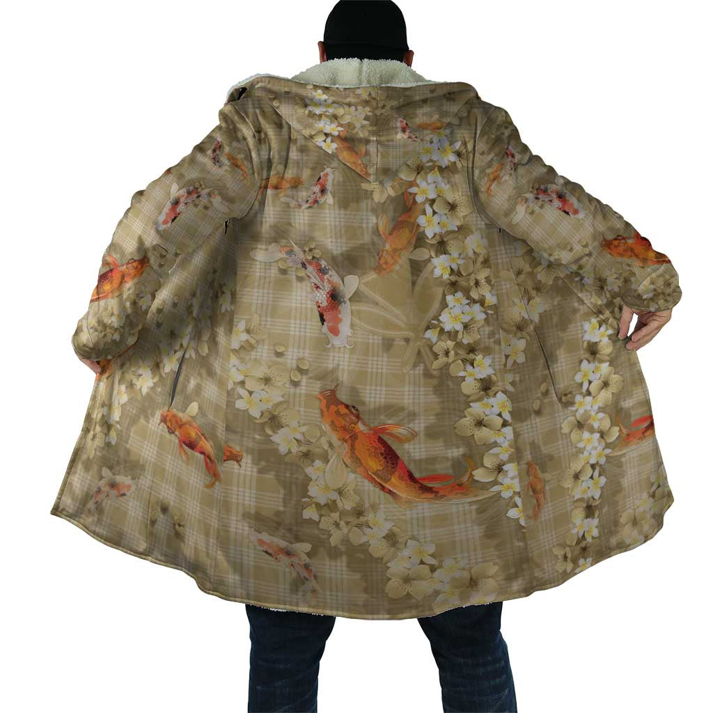 Beige Palaka Hawaiian And Japanese Cloak Sakura Lei With Koi Fish - Polynesian Pride