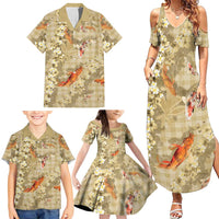 Beige Palaka Hawaiian And Japanese Family Matching Summer Maxi Dress and Hawaiian Shirt Sakura Lei With Koi Fish DT05 - Polynesian Pride