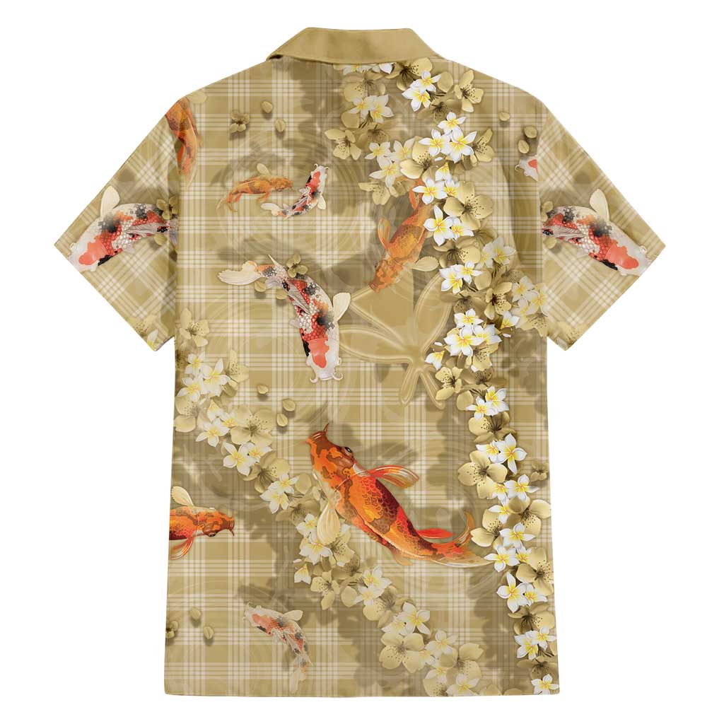 Beige Palaka Hawaiian And Japanese Family Matching Summer Maxi Dress and Hawaiian Shirt Sakura Lei With Koi Fish DT05 - Polynesian Pride