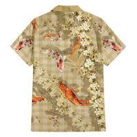 Beige Palaka Hawaiian And Japanese Family Matching Summer Maxi Dress and Hawaiian Shirt Sakura Lei With Koi Fish DT05 - Polynesian Pride