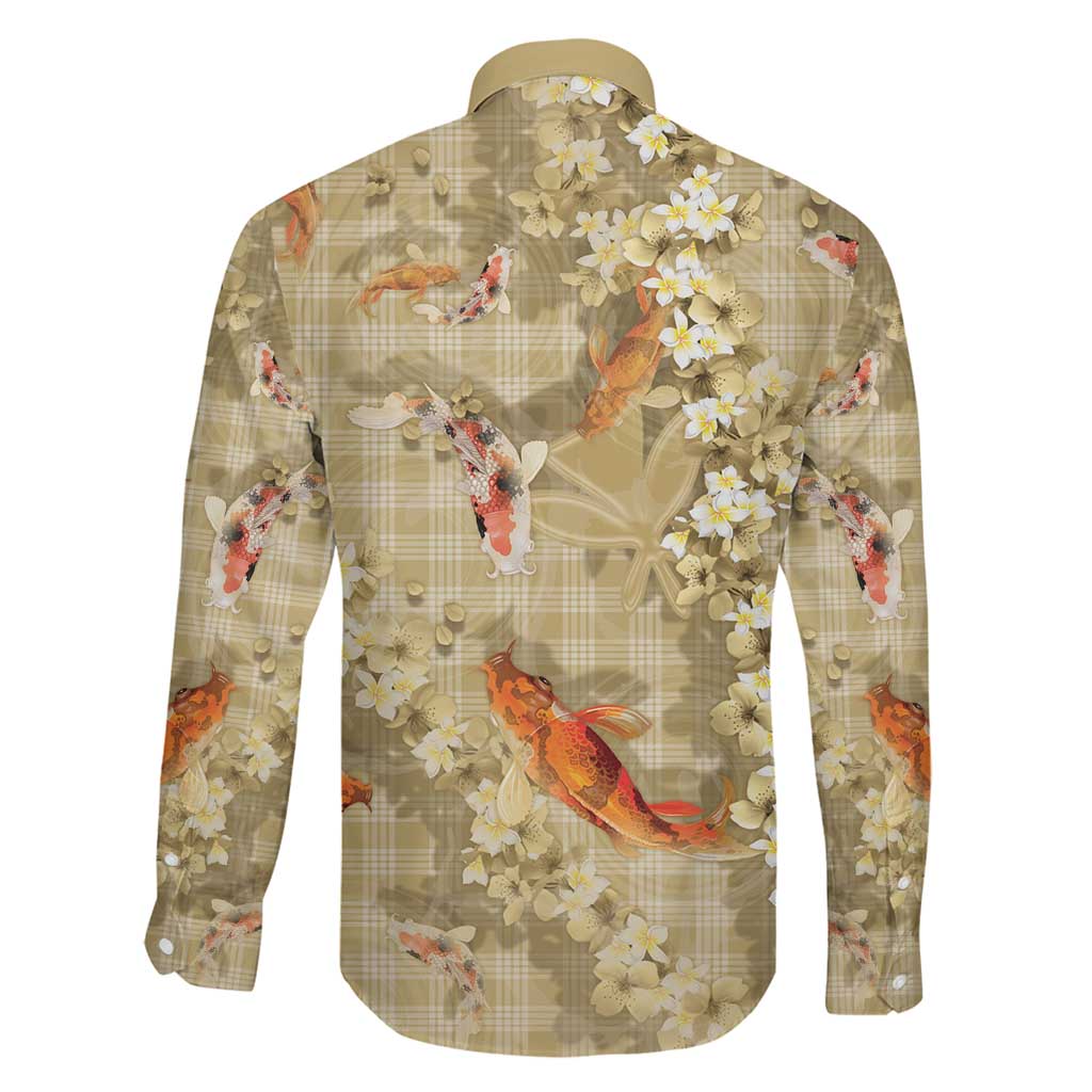 Beige Palaka Hawaiian And Japanese Family Matching Tank Maxi Dress and Hawaiian Shirt Sakura Lei With Koi Fish DT05 - Polynesian Pride