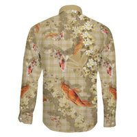 Beige Palaka Hawaiian And Japanese Family Matching Tank Maxi Dress and Hawaiian Shirt Sakura Lei With Koi Fish DT05 - Polynesian Pride