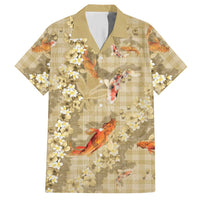 Beige Palaka Hawaiian And Japanese Hawaiian Shirt Sakura Lei With Koi Fish DT05 Beige - Polynesian Pride