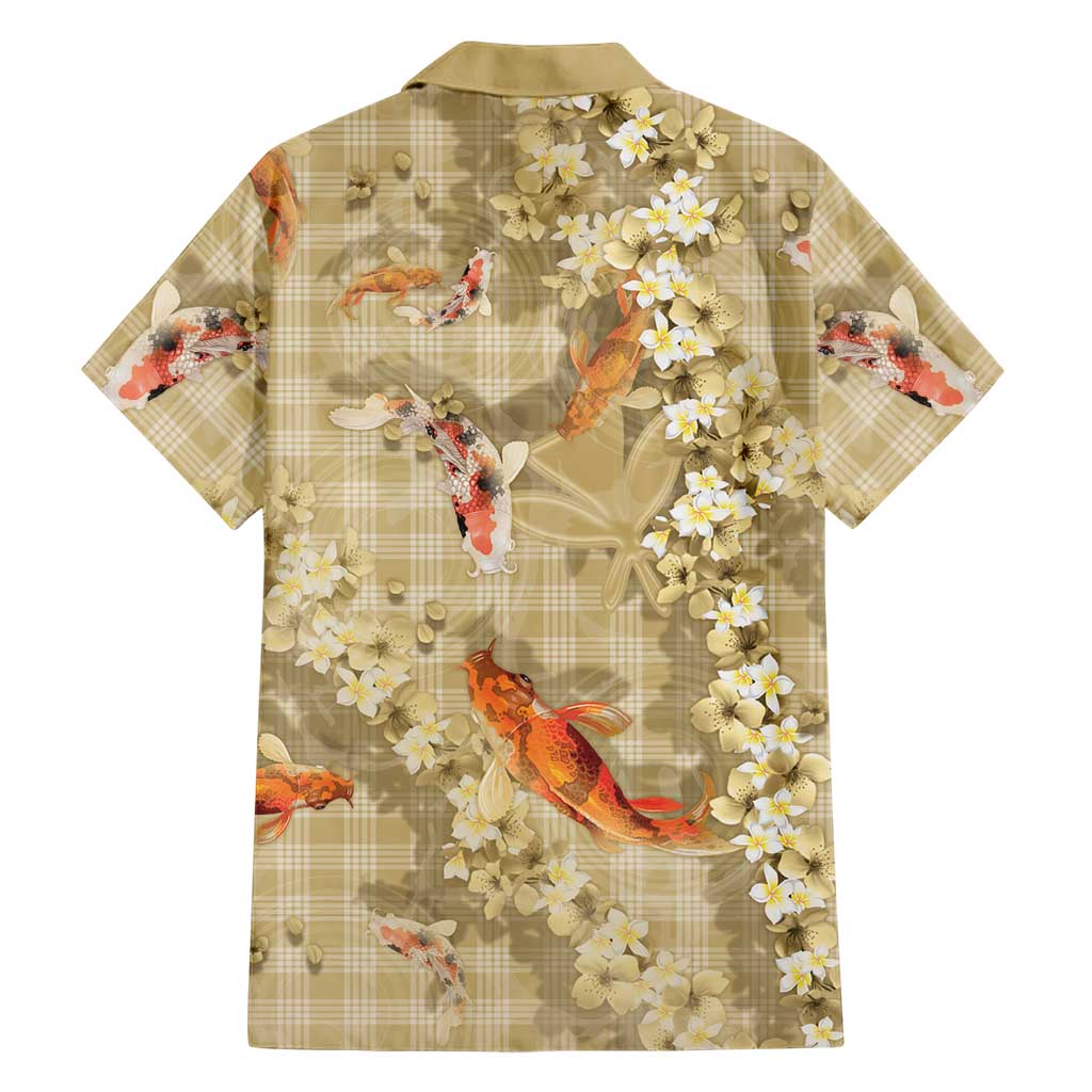 Beige Palaka Hawaiian And Japanese Hawaiian Shirt Sakura Lei With Koi Fish DT05 - Polynesian Pride