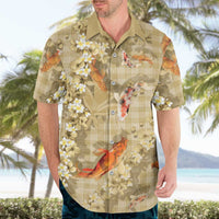 Beige Palaka Hawaiian And Japanese Hawaiian Shirt Sakura Lei With Koi Fish DT05 - Polynesian Pride
