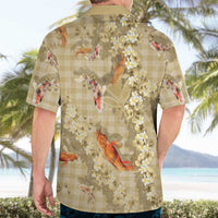 Beige Palaka Hawaiian And Japanese Hawaiian Shirt Sakura Lei With Koi Fish DT05 - Polynesian Pride