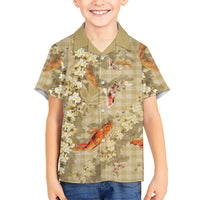 Beige Palaka Hawaiian And Japanese Hawaiian Shirt Sakura Lei With Koi Fish DT05 - Polynesian Pride