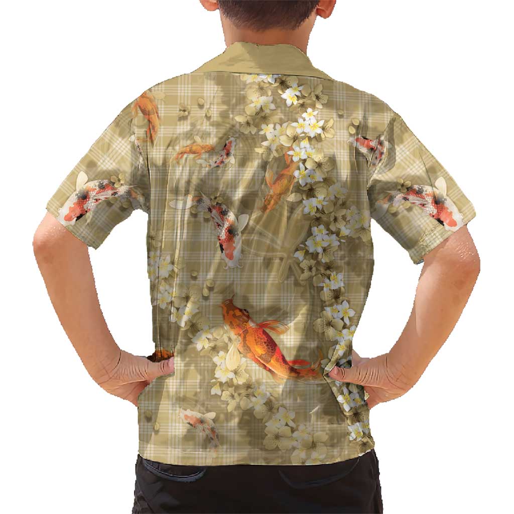 Beige Palaka Hawaiian And Japanese Hawaiian Shirt Sakura Lei With Koi Fish DT05 - Polynesian Pride