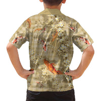 Beige Palaka Hawaiian And Japanese Hawaiian Shirt Sakura Lei With Koi Fish DT05 - Polynesian Pride