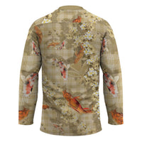 Beige Palaka Hawaiian And Japanese Hockey Jersey Sakura Lei With Koi Fish DT05 - Polynesian Pride