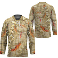 Beige Palaka Hawaiian And Japanese Hockey Jersey Sakura Lei With Koi Fish DT05 - Polynesian Pride