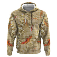 Beige Palaka Hawaiian And Japanese Hoodie Sakura Lei With Koi Fish DT05 Pullover Hoodie Beige - Polynesian Pride