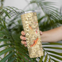 Beige Palaka Hawaiian And Japanese Skinny Tumbler Sakura Lei With Koi Fish DT05 - Polynesian Pride