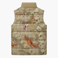 Beige Palaka Hawaiian And Japanese Sleeveless Puffer Jacket Sakura Lei With Koi Fish - Polynesian Pride