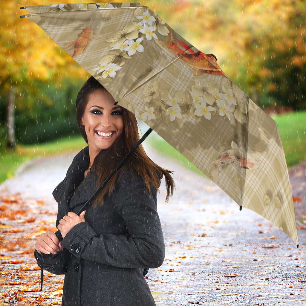 Beige Palaka Hawaiian And Japanese Umbrella Sakura Lei With Koi Fish - Polynesian Pride