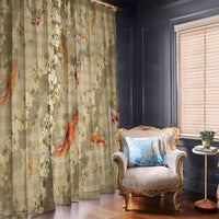 Beige Palaka Hawaiian And Japanese Window Curtain Sakura Lei With Koi Fish - Polynesian Pride