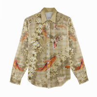 Beige Palaka Hawaiian And Japanese Women Casual Shirt Sakura Lei With Koi Fish DT05 - Polynesian Pride