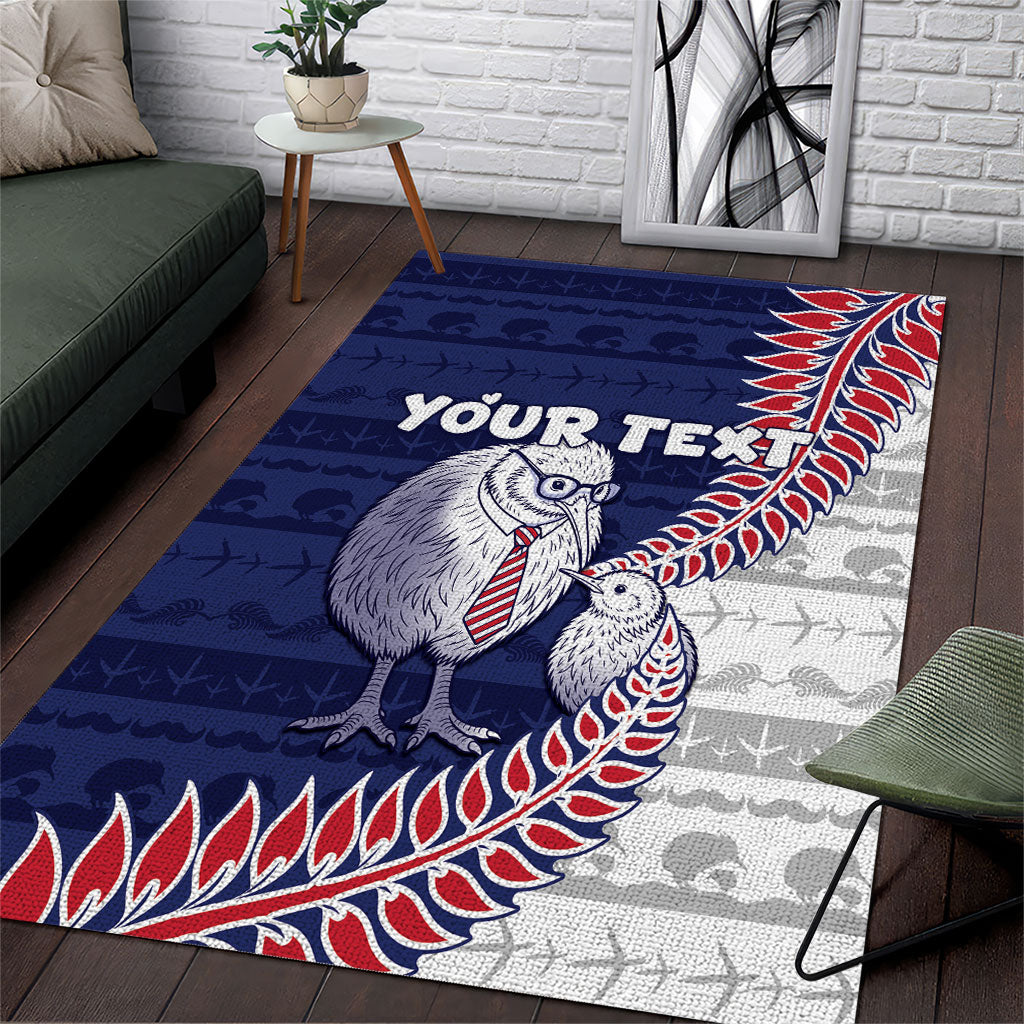 Personalised New Zealand Father's Day Area Rug Daddy Kiwi Bird Silver Ferns