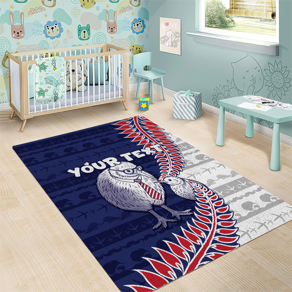 Personalised New Zealand Father's Day Area Rug Daddy Kiwi Bird Silver Ferns