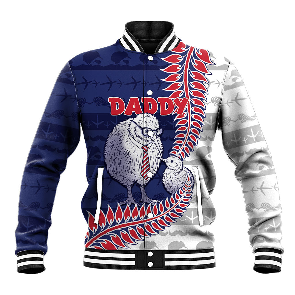 Personalised New Zealand Father's Day Baseball Jacket Daddy Kiwi Bird Silver Ferns