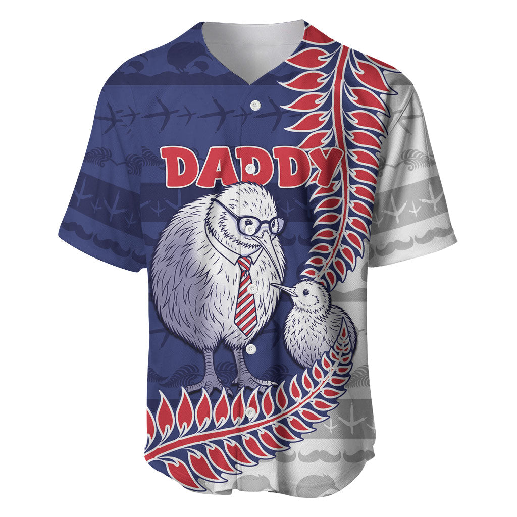 Personalised New Zealand Father's Day Baseball Jersey Daddy Kiwi Bird Silver Ferns