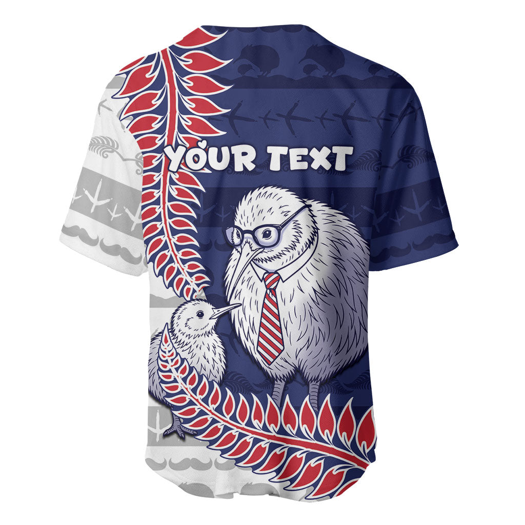 Personalised New Zealand Father's Day Baseball Jersey Daddy Kiwi Bird Silver Ferns