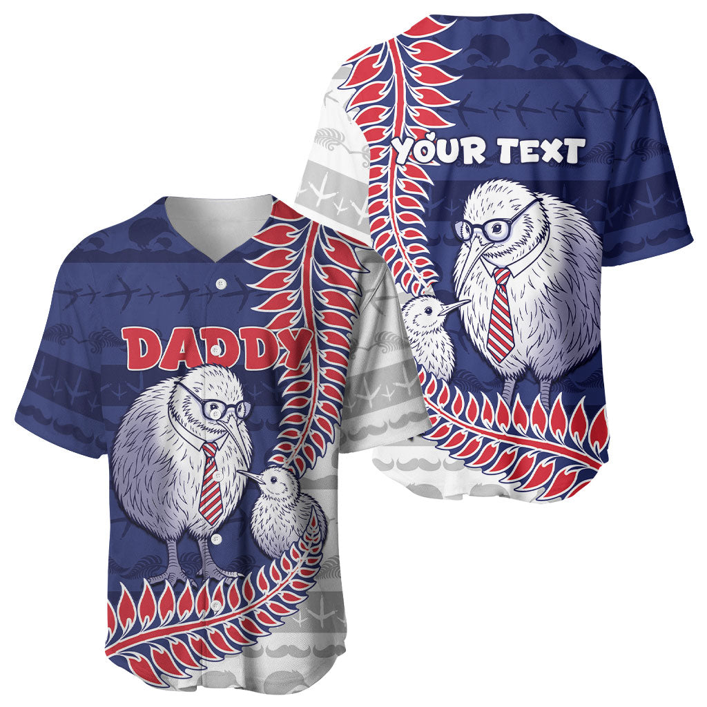 Personalised New Zealand Father's Day Baseball Jersey Daddy Kiwi Bird Silver Ferns