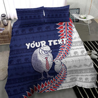 Personalised New Zealand Father's Day Bedding Set Daddy Kiwi Bird Silver Ferns