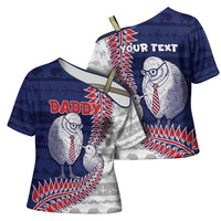 Personalised New Zealand Father's Day Cross Shoulder Shirt Daddy Kiwi Bird Silver Ferns