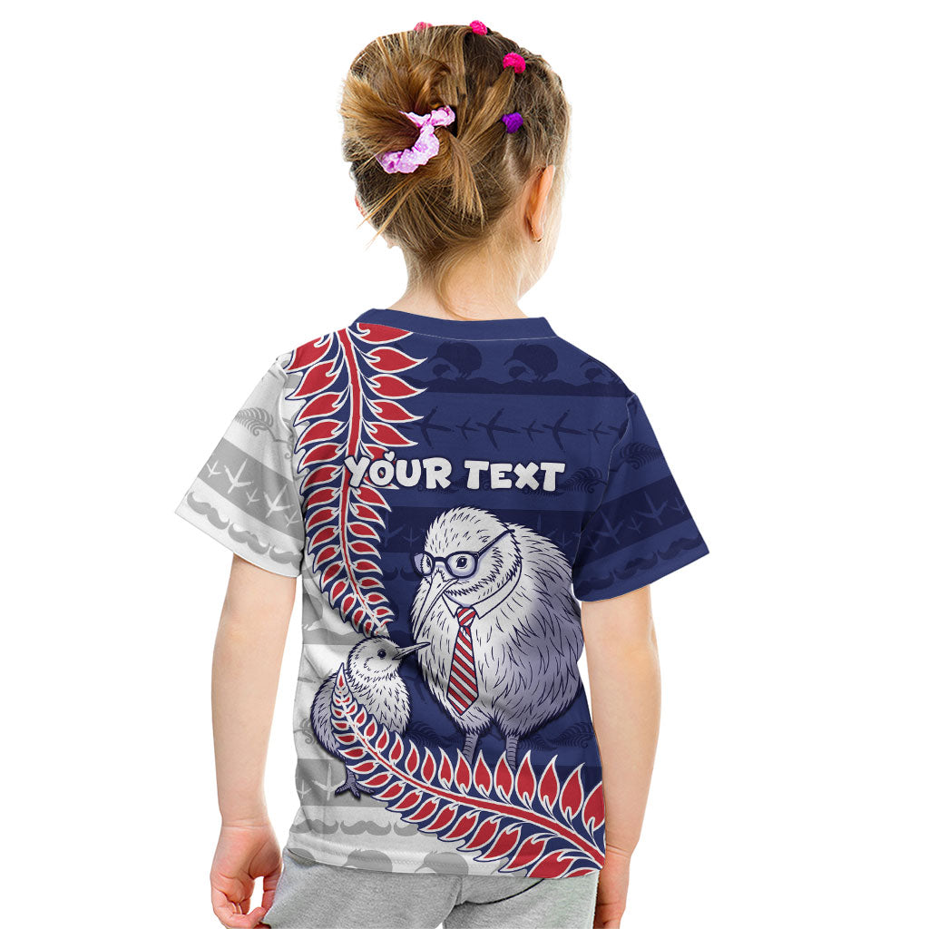 Personalised New Zealand Father's Day Kid T Shirt Daddy Kiwi Bird Silver Ferns