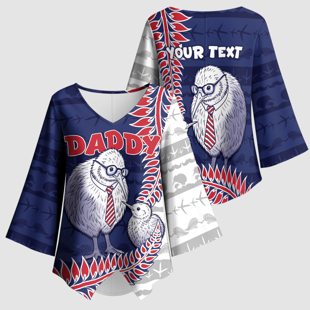Personalised New Zealand Father's Day Kimono Sleeve Blouse Daddy Kiwi Bird Silver Ferns