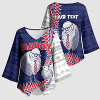 Personalised New Zealand Father's Day Kimono Sleeve Blouse Daddy Kiwi Bird Silver Ferns