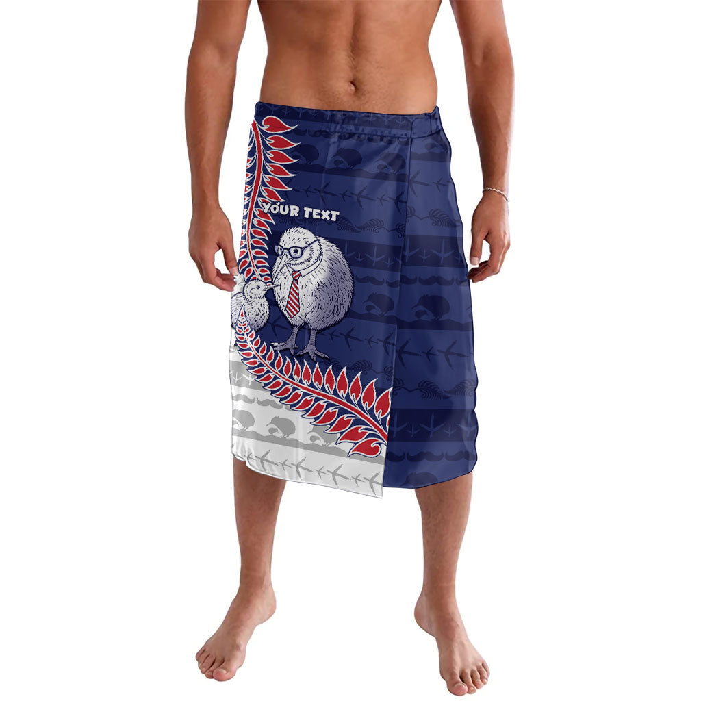 Personalised New Zealand Father's Day Lavalava Daddy Kiwi Bird Silver Ferns DT05 Navy - Polynesian Pride