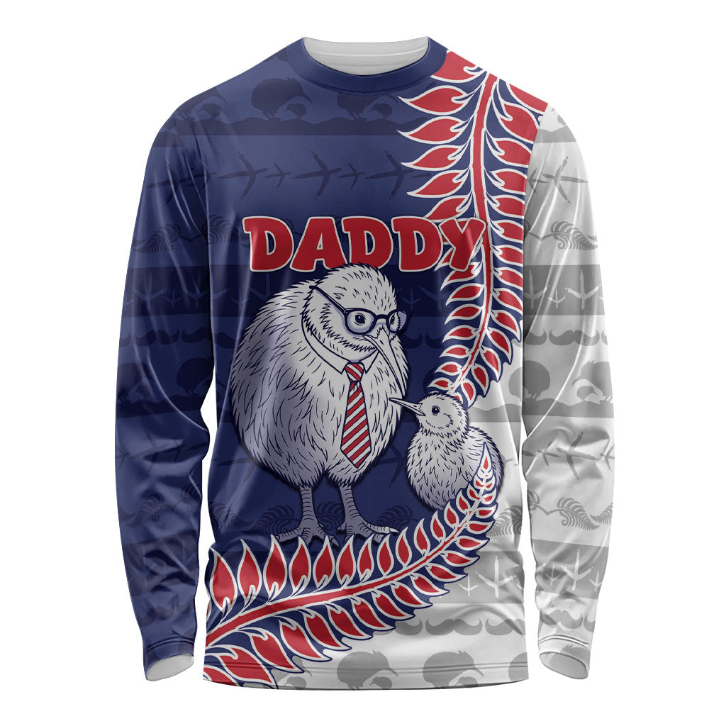 Personalised New Zealand Father's Day Long Sleeve Shirt Daddy Kiwi Bird Silver Ferns