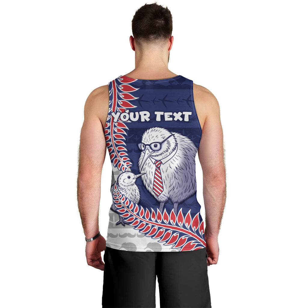 Personalised New Zealand Father's Day Men Tank Top Daddy Kiwi Bird Silver Ferns