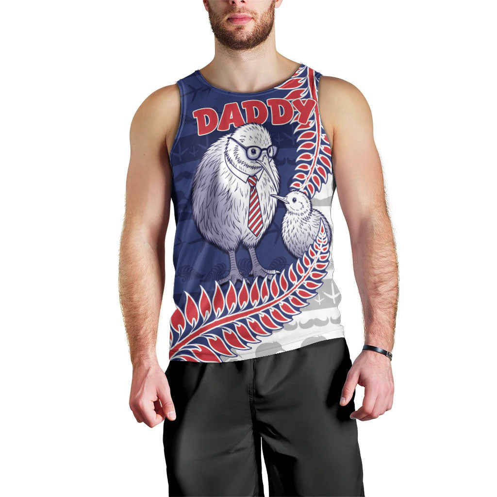 Personalised New Zealand Father's Day Men Tank Top Daddy Kiwi Bird Silver Ferns