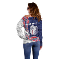 Personalised New Zealand Father's Day Off Shoulder Sweater Daddy Kiwi Bird Silver Ferns