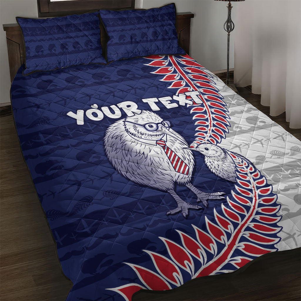 Personalised New Zealand Father's Day Quilt Bed Set Daddy Kiwi Bird Silver Ferns