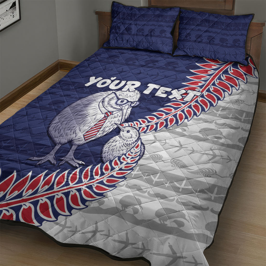 Personalised New Zealand Father's Day Quilt Bed Set Daddy Kiwi Bird Silver Ferns