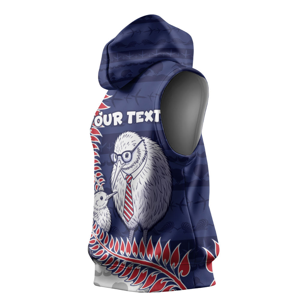 Personalised New Zealand Father's Day Sleeveless Hoodie Daddy Kiwi Bird Silver Ferns