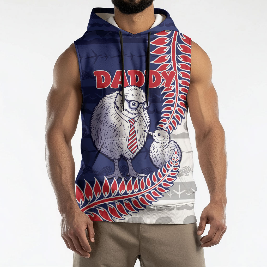 Personalised New Zealand Father's Day Sleeveless Hoodie Daddy Kiwi Bird Silver Ferns