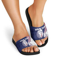Personalised New Zealand Father's Day Slide Sandals Daddy Kiwi Bird Silver Ferns