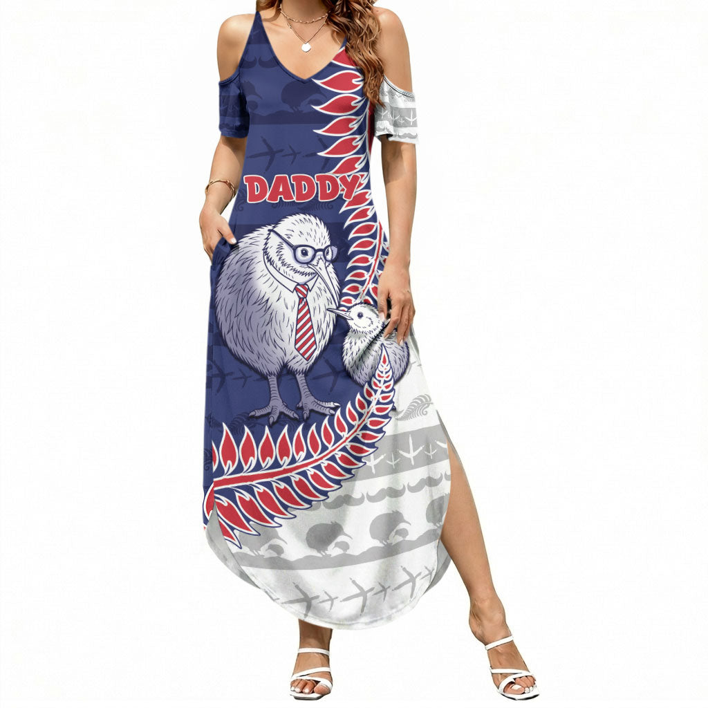 Personalised New Zealand Father's Day Summer Maxi Dress Daddy Kiwi Bird Silver Ferns