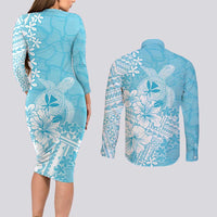 Hawaii Kanaka Maoli Couples Matching Long Sleeve Bodycon Dress and Long Sleeve Button Shirt Polynesian Turtle Tattoo DT05 - Polynesian Pride