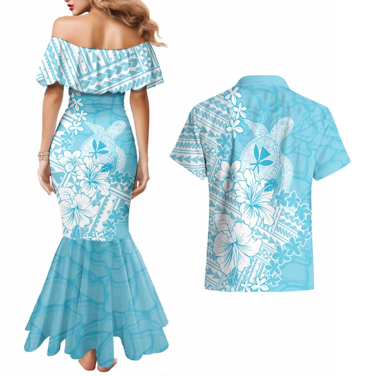 Hawaii Kanaka Maoli Couples Matching Mermaid Dress and Hawaiian Shirt Polynesian Turtle Tattoo DT05 - Polynesian Pride