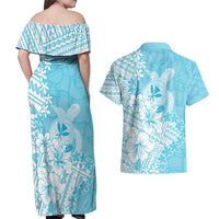 Hawaii Kanaka Maoli Couples Matching Off Shoulder Maxi Dress and Hawaiian Shirt Polynesian Turtle Tattoo DT05 - Polynesian Pride