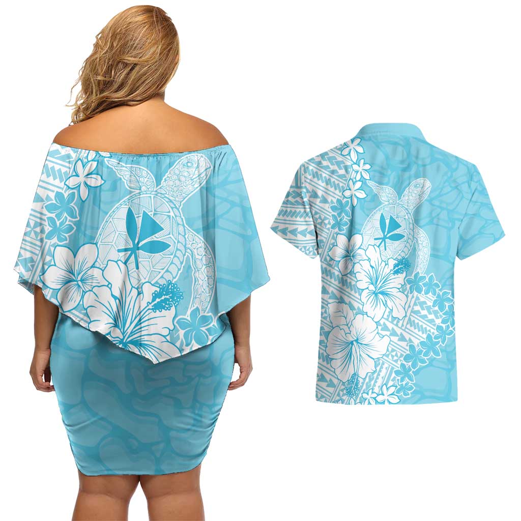 Hawaii Kanaka Maoli Couples Matching Off Shoulder Short Dress and Hawaiian Shirt Polynesian Turtle Tattoo DT05 - Polynesian Pride