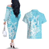 Hawaii Kanaka Maoli Couples Matching Off The Shoulder Long Sleeve Dress and Hawaiian Shirt Polynesian Turtle Tattoo DT05 - Polynesian Pride
