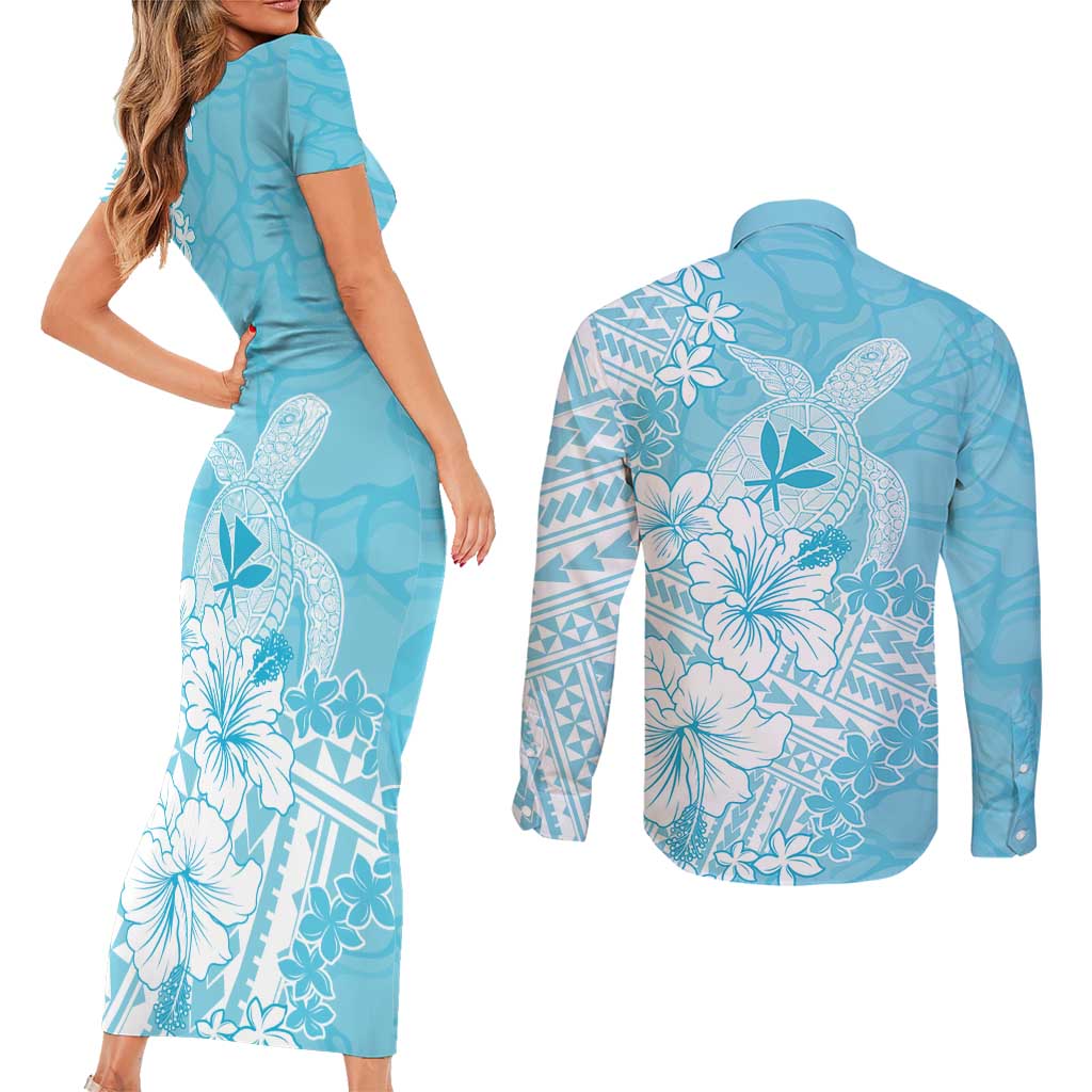 Hawaii Kanaka Maoli Couples Matching Short Sleeve Bodycon Dress and Long Sleeve Button Shirt Polynesian Turtle Tattoo DT05 - Polynesian Pride