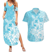 Hawaii Kanaka Maoli Couples Matching Summer Maxi Dress and Hawaiian Shirt Polynesian Turtle Tattoo DT05 Blue - Polynesian Pride